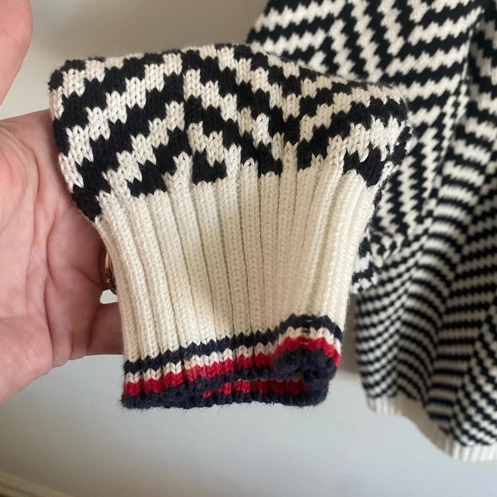 Tommy Hilfiger Women's Black and White Knit Mock Turtleneck Sweater Preppy‎